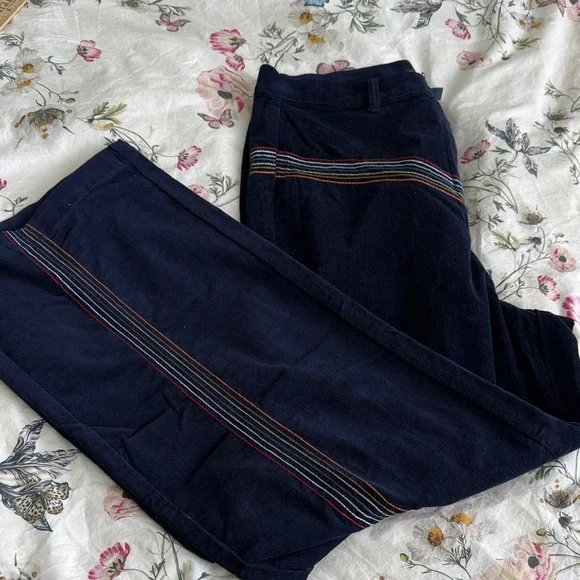 Modcloth Navy Lightweight Corduroy with Rainbow Stripe - Picture 2 of 9